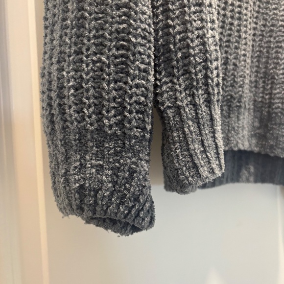 Express Dusty Blue Chenille Oversized V Neck Sweater - Picture 3 of 7